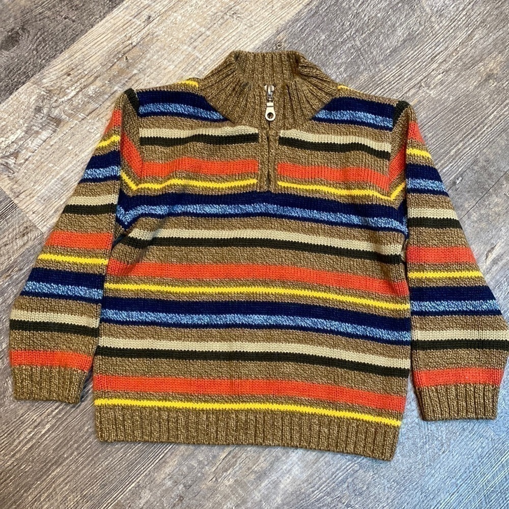 PLAID Moose Striped quarter zip sweater